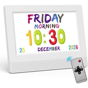 Kids Digital Alarm Clock with Voice Scene Reminders, 7" Eye-Caring Display | Watercolor Wallpapers, Auto Dimming DST/Calendar Clock, Sleep Trainer Easy Setup Gift-Ready Box for Kids Birthday with Remote