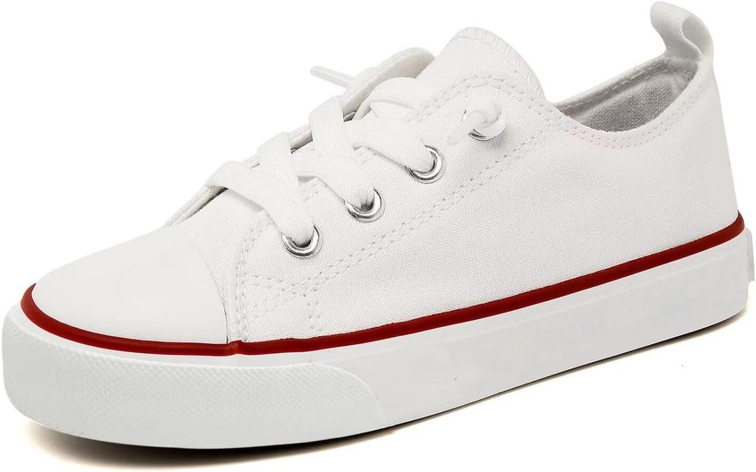 Toddler Little Kid Cushioned Canvas Shoes Slip On Sneakers Soft and Durable (1 Big Kid, White)