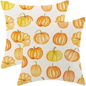 Yxuiyal Fall Pillow Covers 18x18 Set of 2 Orange Yellow Pumpkin Throw Pillow Covers Outdoor Decoration Autumn Decor Pumpkin Pillowcase Farmhouse Decorative Linen Cushion Case for Home Sofa Couch