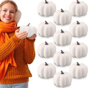 Liliful 12 Pcs 6" Foam Artificial Pumpkins Fall Harvest Pumpkins Fake Plastic Carvable Foam Pumpkin Decor for Halloween Thanksgiving Home Decor (White)