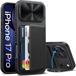 for iPhone 17 Pro Case Wallet, Built-in Stand & Card Holder & Camera Cover, Rugged Military Grade Drop Protection Heavy Duty Hard Protective Phone Cover Case for iPhone 17 Pro 6.3" 2025, Black