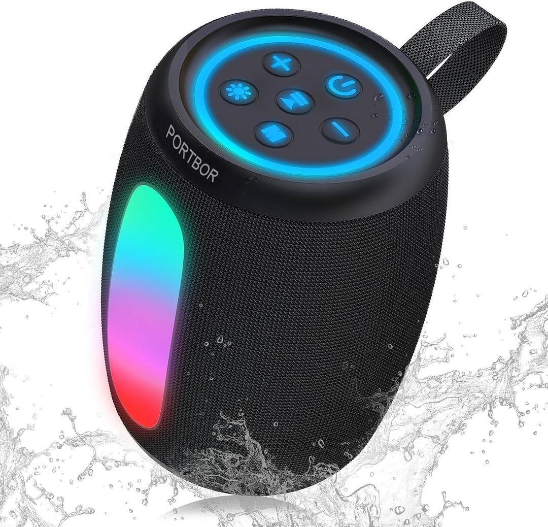 Portable Bluetooth Speaker, 2026 Powerful Stereo Loud Sound Wireless Speaker, 8 LED Modes, IPX5 Waterproof, Up to 36H Playtime, BT 5.3 with AUX, TWS Pairing, for Outdoor/Home/Party/Beach, Ideal Gifts