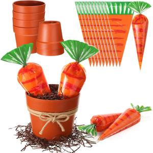 Novabright 46 Pack Easter Crafts Kits Lager DIY Carrot Party Favors 40 Pcs Carrot Treat Bag 6 Pcs Plastic Pot for Candy Easter Table Centerpiece Gift Basket Activities Party Favors Supplies