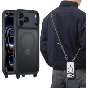 MAGEASY Compatible with iPhone 17 Pro Max 6.9" Case with Crossbody Strap - 16ft Drop Protection, Compatible with MagSafe | Roam M (Midnight)