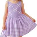 Toddler Girls Tutu Dresses Summer Sleeveless Bow Sling Sundress Spring Princess Bubble Birthday Dress 3-Piece Outfits (Purple)