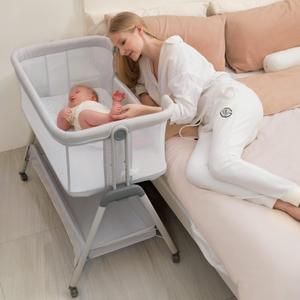 ANGELBLISS Baby Bassinet Bedside Sleeper, Easy Folding Portable Bassinet for Baby with Wheels, Adjustable Height, Included Mattress (Beige), Crib