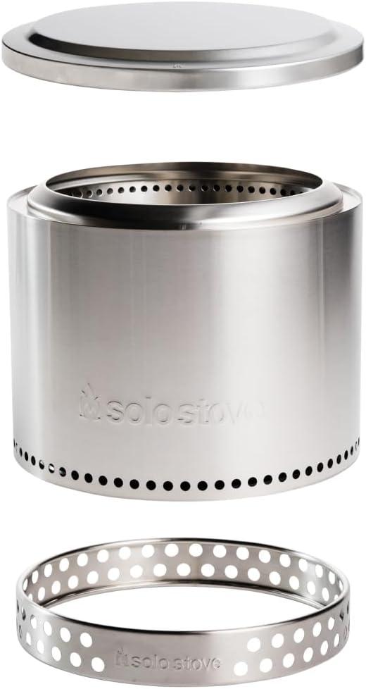 Solo Stove Bonfire Essential Bundle | Smokeless Fire Pit with Stand & Lid, Ideal for 46 People | Portable Wood Burning, Removable Ash Pan, Stainless Steel, 16.75" H x 19.5" Dia, 21.75lbs (Silver)