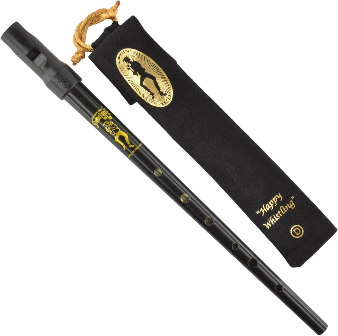 Clarke Sweetone Tinwhistle in D - BLACK Pennywhistle with Soft Black Cloth Whistle Pouch