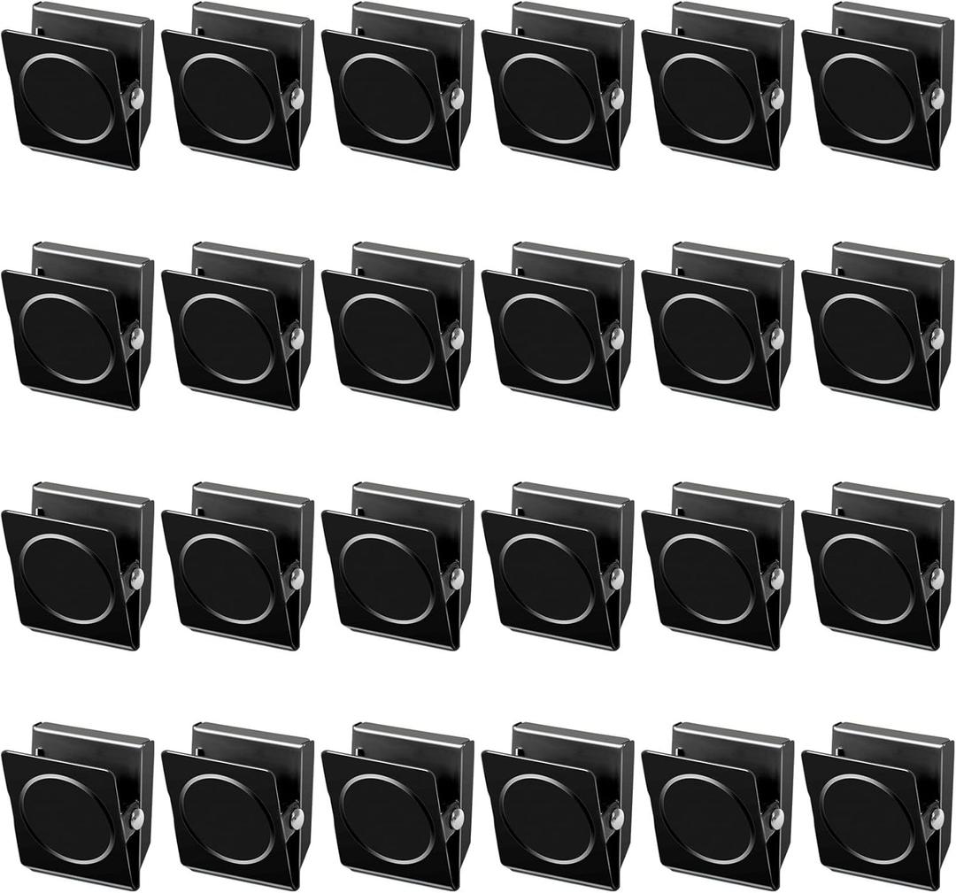 Grtard 24 Pack Magnetic Clips Heavy Duty, White Magnet Clips for Fridge, Refrigerator Magnets, Strong Magnetic Clip,Scratch Free Magnets with Clip for Refrigerator, Whiteboard, Cruise, Locker (Black)