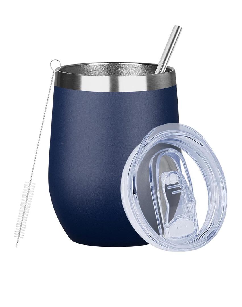 MEZMUT 12 Oz Insulated Wine Tumbler with Lid Double Wall Vacuum Stainless Steel Wine Glass Coffee Mug Insulated Tumbler Cup for Champaign, Cocktail, Beer (Navy, 1 Pack)