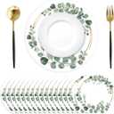 Paper Placemats Disposable 50 Pack Green Eucalyptus Leaves Wedding Disposable Placemats 13.7 Inch Summer Wedding Round Table Mats for Birthday Wedding Baby Shower Party Dining Decoration