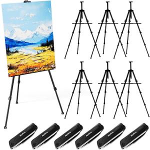 Nicpro Art Easel Stand for Sign - 6 Pack Black Aluminum Tripod Easels, Adjustable Height 17 to 66 inches, for Table-Top/Floor Painting, Display, Poster, Canvas | with Storage Bag