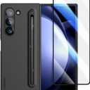 Nillkin for Samsung Fold 6 Case with Upgraded Writing Pen & Front Screen Protecter Tempered Glass, Liquid Silicone & Wireless Charging Protective Samsung Galaxy Z Fold 6 Slim S Pen Phone Case, Black