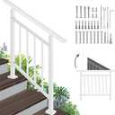 Adjustable Handrails for Outdoor Steps – White Metal Stair Railing with Installation Kit, 3 Steps Handrail or Horizontal Use, Wrought Iron Hand Rails for Outdoor Steps White