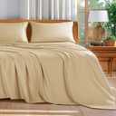 Shilucheng 100% Cotton Queen Size Sheets Set - 600 Thread CountLuxury Egyptian Cotton Bed Sheets5-Star Hotel Quality Sheets, Breathable & Cooling, 16 Inch Deep Pocket - 4 Piece (Beige, Queen)