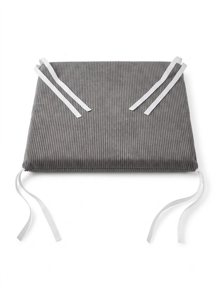 12×15 Inch Gray Corduroy Chair Pad, Soft Non-Slip Dining Seat Cushion with Ties for Kitchen, Office, and Patio Furniture