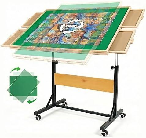 ALL4JIG 1500 Pieces Puzzle Table with Legs and Wheels, Wooden Jigsaw Puzzle Table with 4 Drawers & Cover,Upgraded Stability & Optimized Lightweight Design,Vertical Placement Option