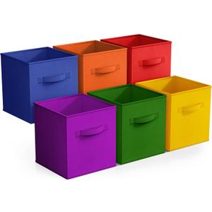 Sorbus 11 Inch Fabric Storage Cubes - Sturdy Collapsible Bins With Handle - 6 Foldable Baskets for Organizing Clothes, Toys, Books - Multi Colored Storage Baskets for Shelves, Kids Room, Closets