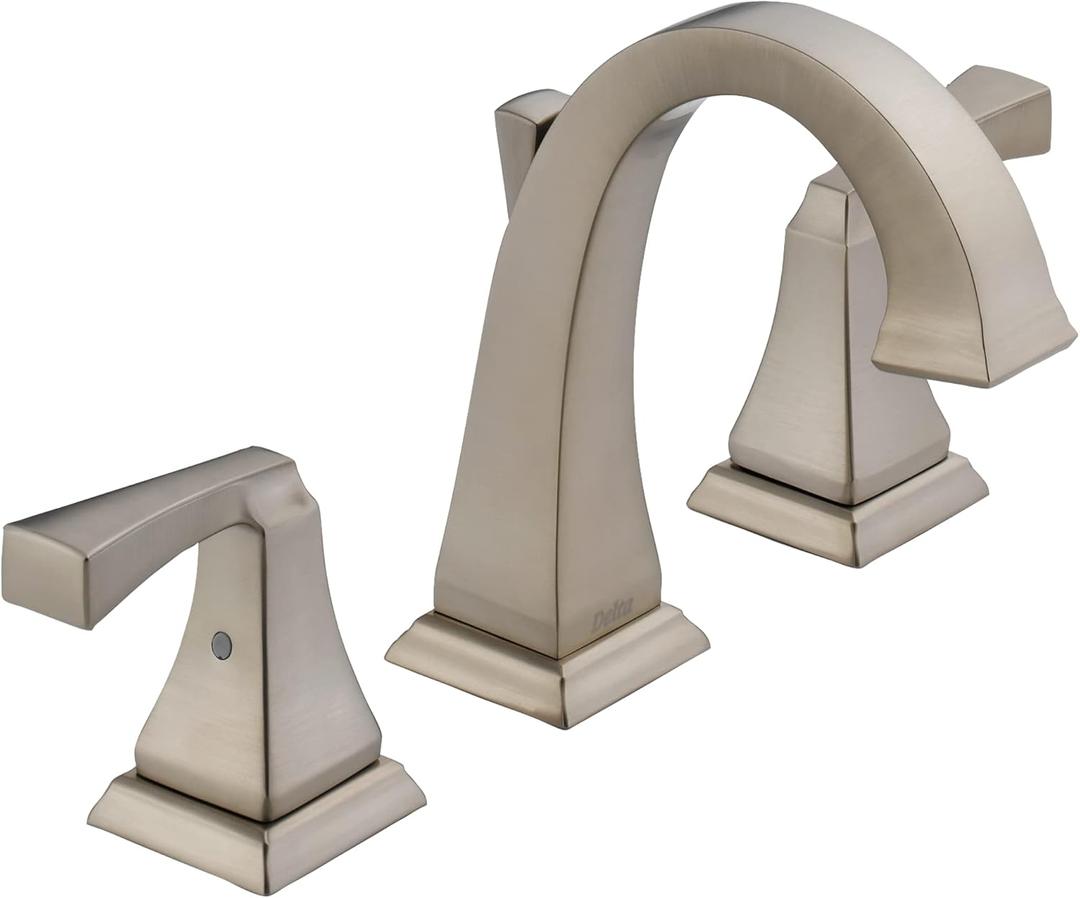 Delta Faucet Dryden Widespread Bathroom Faucet, Bathroom Faucet 3 Hole, Brushed Nickel Bathroom Sink Faucet, Metal Drain Assembly, Stainless 3551-SSMPU-DST