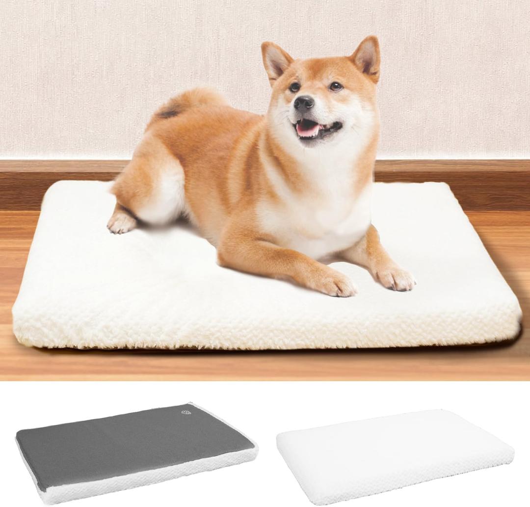 EMPSIGN Dog Bed Crate Pad for Medium Dogs, Deluxe Fluffy Plush Machine Washable Dog Mat, Crate Pet Beds with Removable Waterproof Cover, Sleeping Mat Cushion Bed, 29inch X 18inch X 3, White