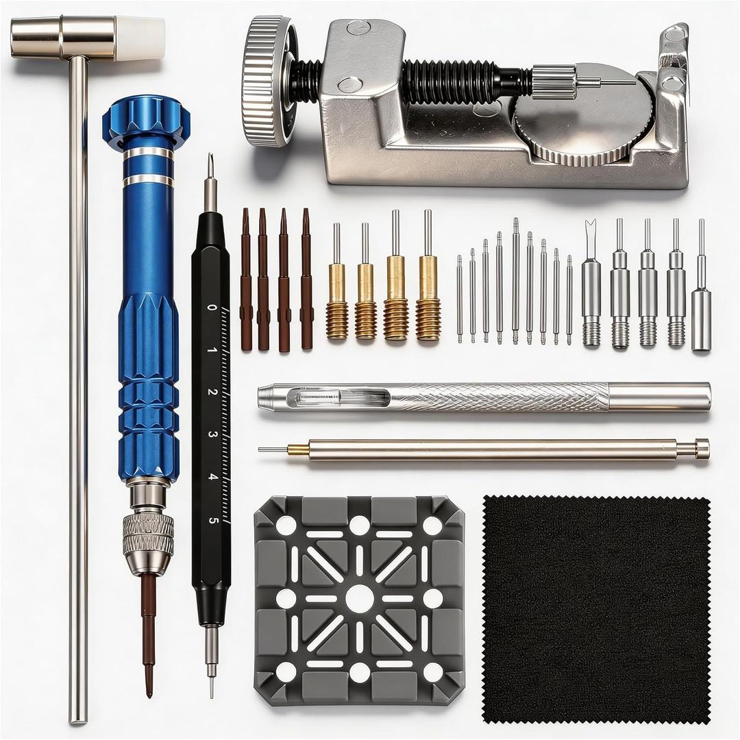 Watch Link Removal Tool Kit, 18 Sizes Watch Hands (6 Pcs Each) & Screwdriver, Watch Band Hole Punch Tool for Strap Adjustment,Titanium Watch Band Sizing and Adjustment