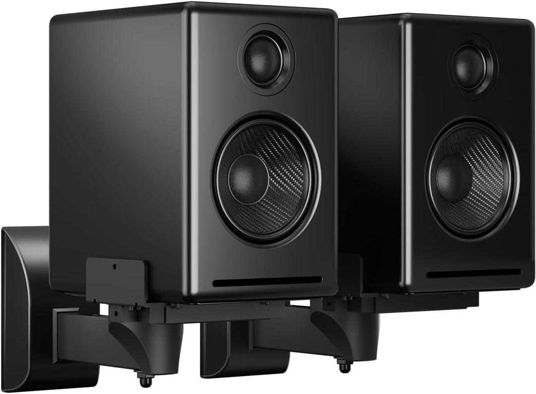 Suptek Speaker Wall Mounts, Dual Speaker Stands for Surround Sound Speakers, Universal Bracket, Tilt Swivel Shelves Up to 55lbs Black (2 Pack)