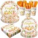 Fall Little Pumpkin Baby Shower Party Decorations A Little Pumpkin is On The Way Baby Shower Including Plates, Napkins, Cups, and Forks, Serves 24 Guests