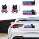 4pcs Black Cat New Driver Car Magnets, Cute Cartoon Shivering Cat Caution Student Driver Safety Signs Reusable Magnetic Bumper Stickers Funny Car Decals for Beginners Novice Drivers Pink Gifts