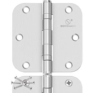304 Stainless Steel Hinges 5/8 Radius Corners 3.5'' Ball Bearing Brushed Satin Nickel Door Hinges for Interior Exterior Door-3 Pack