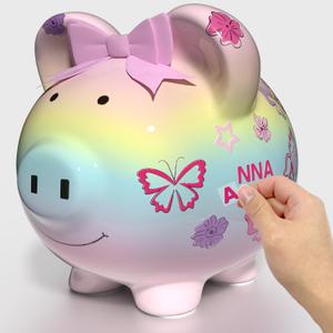 Personalized Ceramic Piggy Bank for Kids with Name DIY, Toddle Piggy Bank for Girls, alcancias de Dinero para nios, Kids Bank Birthday Gift for Teens,Cute Nursery Decor for Girls- Butterflies