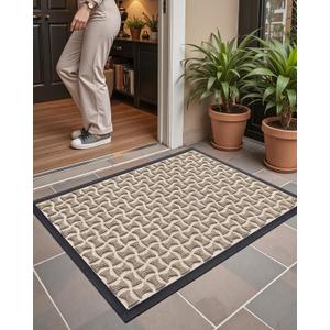 Color&Geometry Front Door Mat Outside Entrance, All-Season Heavy Duty Outdoor Door Mat for Patio Waterproof, Welcome Mat Doormat Outdoor Entrance Non Slip with Rubber Backing, Khaki 24''x36''
