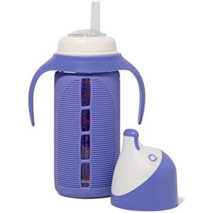Tabor Place Glass Sippy Cup for Toddlers - The Luca | Spill-proof | Silicone Straw | Indigo Purple | 8 oz | Liquids Never Touch Plastic | Removable Handles