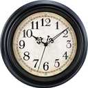 Plumeet Small Retro Wall Clock, 10'' Non Ticking Classic Silent Vintage Wall Clocks Decorative Kitchen Living Room Bedroom - Battery Operated, Black