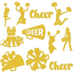 Fuutreo 100 Pcs Cheerleader Cut Outs, Cheerleading Table Topper Double Sided Birthday Party Decorations Cheerleading Paper Cutouts Toppers for Cheerleader Birthday Party Favors Supplies(Gold)