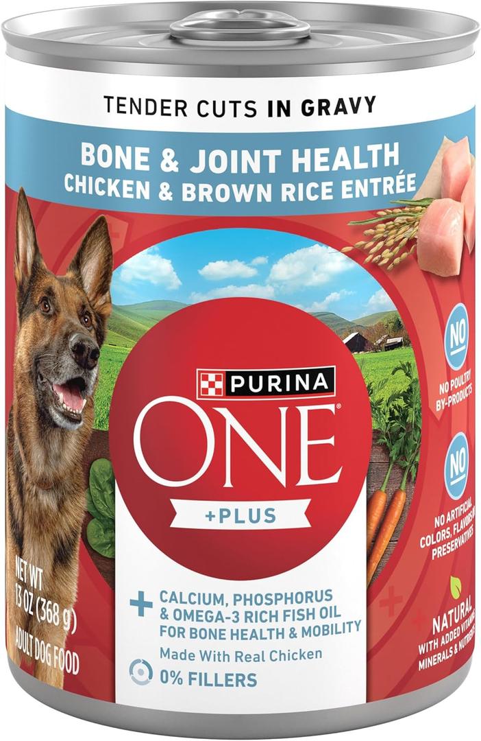 Purina ONE Tender Cuts Bone & Joint Chicken & Brown Rice Wet Dog Food - 13 oz. Can, (Pack of 12), Best By: OCT 2026
