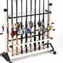 24-Rod Aluminum Fishing Rod/Pole Holder, Rustproof Fishing Rod Rack with 360 Lockable Wheels, Multi-Functional Storage Organizer for Garage & Home, Fits Most Rods & Golf Clubs (White)