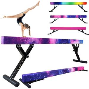 Adjustable Balance Beam for Kids, 8FT Gymnastics Beam with Anti-Slip Legs, High and Low Floor Beam for All Gymnastics Levels, Professional Gymnastic Equipment for Home, Gym Center (7"-29", Sparking Stars)