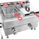 EGGKITPO Commercial Fryer Stainless Steel Electric Deep Fryer with Oil Filtration and Timer 24L Large Capacity Dual Tank Fryer with Baskets and Lids Countertop Deep Fryer for Restaurant Use 120V 3500W