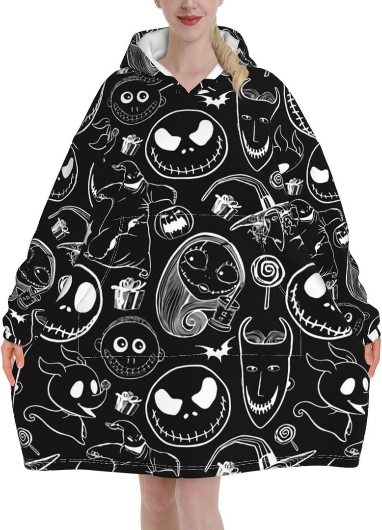 Wearable Blanket Hoodie pajamas Oversized Pullover Sweatshirt With Large Pockets Thickened Plush Hoodie Blanket Size M