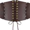 LEACOOLKEY Womens Wide Corset Belt Vintage Elastic Waist Belt for Dresses Halloween Costume (Fit Waist Size 23"-26", Coffee)