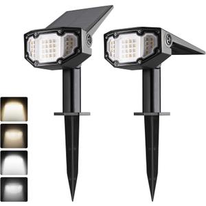 EverBrite 30 LED Solar Landscape Spotlights - Outdoor, IP67 Waterproof - 2-in-1 Solar Lights, 4 Modes Decorative Path Lights for Yard, Porch & Driveway - 2 Pack