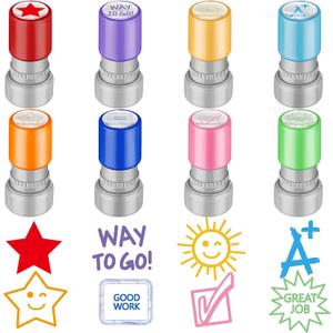 Leinuosen 8 Packs Teacher Stamps Self Inking Grading Motivational Encouraging Stamp for Teachers Appreciation Gift Classroom Homework Test Students Behavior Reward Signature 