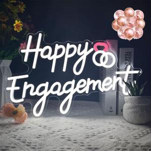 Happy Engagement Neon Sign, Engagement Party Neon Light Signs White LED Engaged Decorations Neon Lights for Wedding Engagement Bachelorette Party Shower Bride to Be Decor