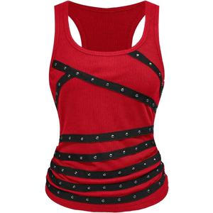 SOLY HUX Women's Punk Studded Ruched Tank Top Scoop Neck Sleeveless Fitted Grunge Tops Streetwear, Small