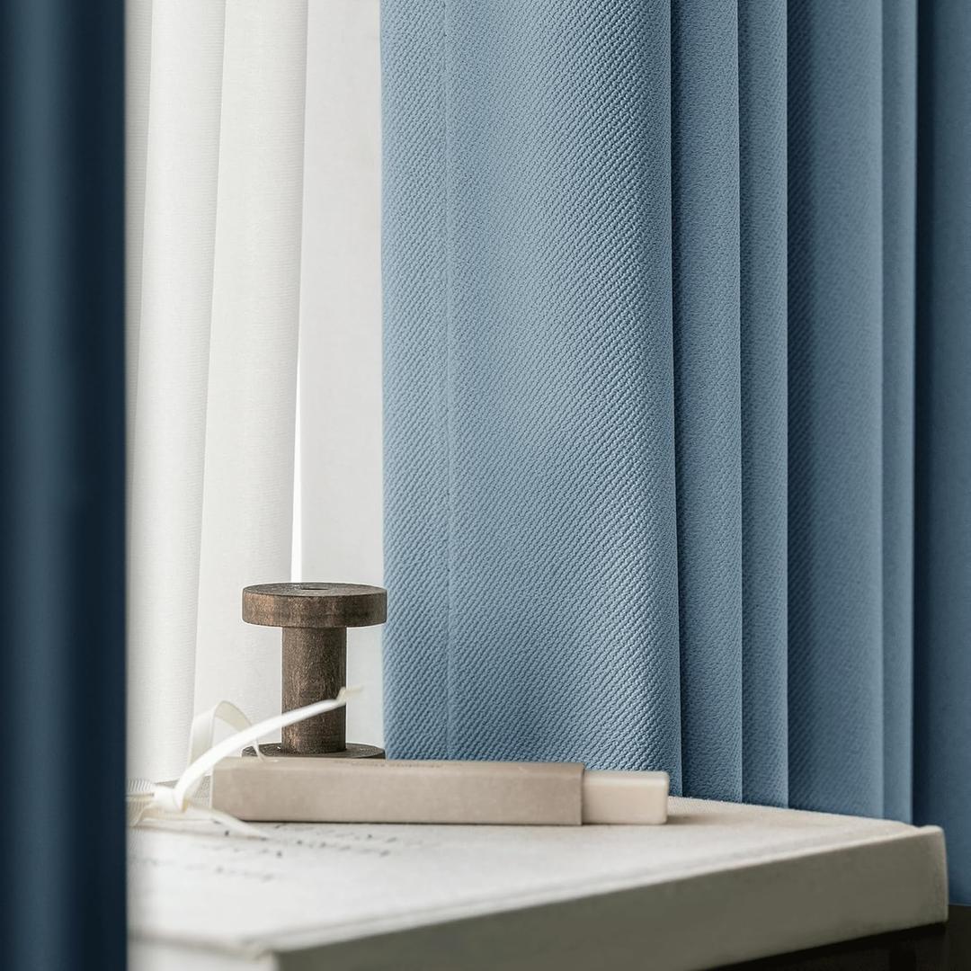 Geomoroccan Linen 100% Blackout Curtains 63 Inch Length 2 Panels for Bedroom Living Room Blue Linen Textured Farmhouse Room Darkening Thermal Insulated Grommet Top Window Treatment Drapes, 52x63 2 Set Geomoroccan Linen 100% Blackout Curtains 63 Inch Length 2 Panels for Bedroom Living Room Blue Linen Textured Farmhouse Room Darkening Thermal Insulated Grommet Top Window Treatment Drapes, 52x63 2 Set
