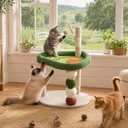 Small Cat Tree, 28" Cat Tower for Window Viewing, Beige and Green