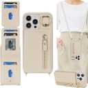 for iPhone 14 pro max Case with Card Holder for Women, for iPhone 14 pro max Phone Case Wallet with Strap Credit Card Slots Crossbody with Kickstand Zipper Case - Warm White