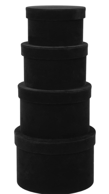 GnFlus Black Gift Boxes with Lids for Presents Set of 4 Round Velvet Nesting Gifts Box for Arrangements Flowers Wedding Birthday Mothers Valentines Day Bridesmaid Christmas Party Anniversary