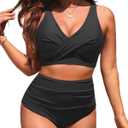 Yonique High Waisted Two Piece Swimsuit-Womens Bikini Set Tummy Control Bathing Suit Modest Full Coverage Bikini 2025 (Medium, Black)