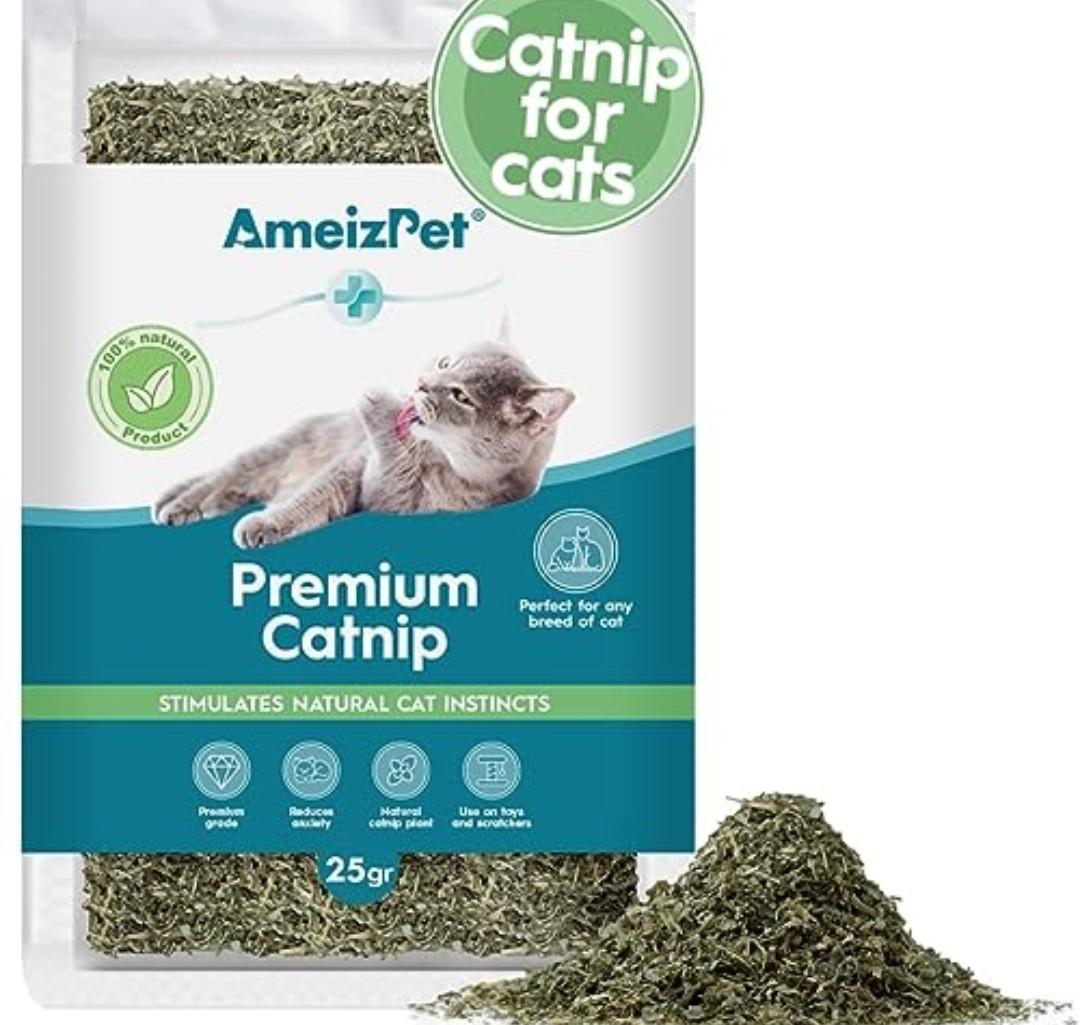 AmeizPet Catnip Grass for Cats Premium, Catnip Treats for Training & Play, Cat & Kitten Behaviour Dust 25g (0.06 Oz) Pack of 2